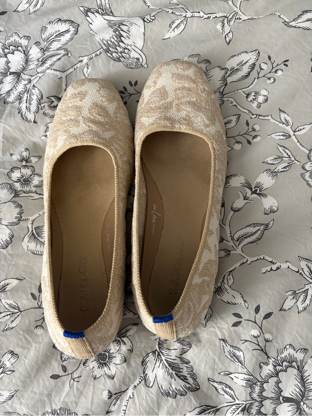 Rothy's Cream Brocade Square toe Flats
